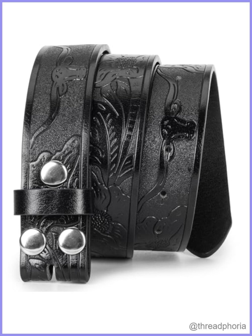 Vintage Western Belt Strap Without Buckle Longhorn Bull Embossed PU Leather
